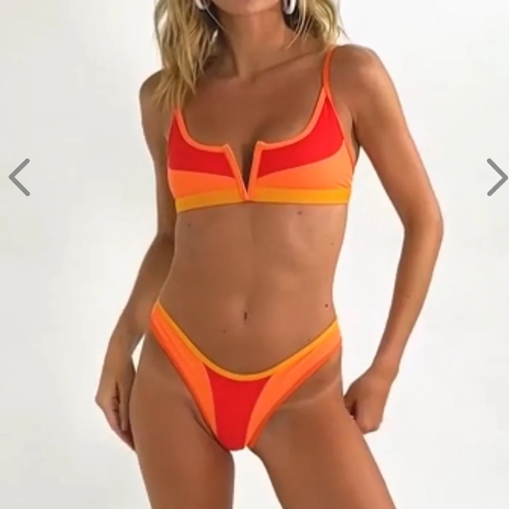 NWT OneOne Swimwear Bikini Set Cairo Orange Red Ribbed Jenna Maddie Small New